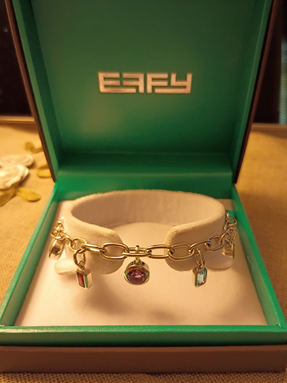 Effy Sterling Silver Charm Bracelet with Multicolored Gems